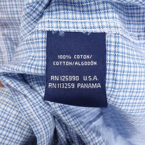 Faconnable Shirt Mens Large Blue Check Button Down Short Sleeve Club Cotton Top - Picture 9 of 10